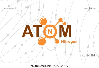 modern logo design for the word "Atom". Atoms belong to the periodic system of atoms. There are atom pathways and letter N.