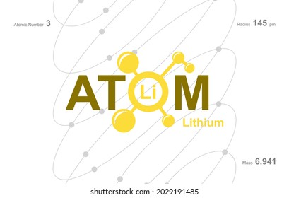 modern logo design for the word "Atom". Atoms belong to the periodic system of atoms. There are atom pathways and letter Li. 