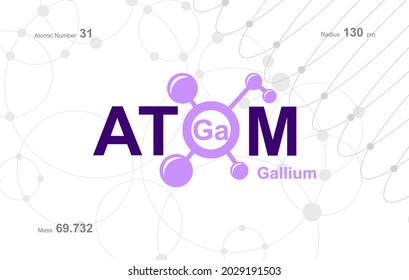 modern logo design for the word "Atom". Atoms belong to the periodic system of atoms. There are atom pathways and letter Ga. 