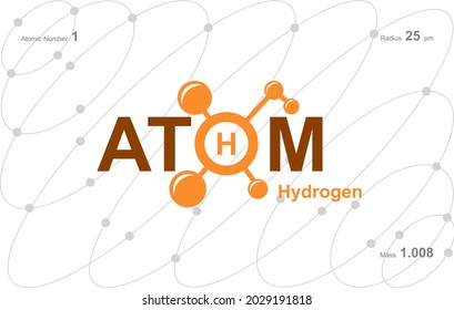 modern logo design for the word "Atom". Atoms belong to the periodic system of atoms. There are atom pathways and letter H.