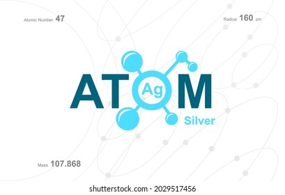 modern logo design for the word "Atom". Atoms belong to the periodic system of atoms. There are atom pathways and letter Ag..