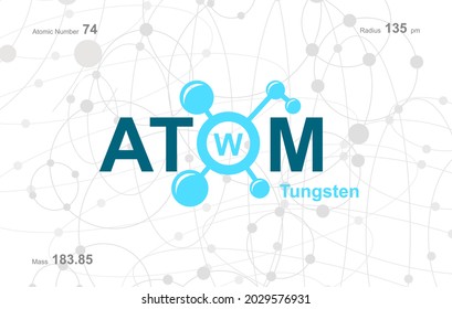 modern logo design for the word "Atom". Atoms belong to the periodic system of atoms. There are atom pathways and letter W.