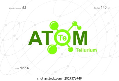 modern logo design for the word "Atom". Atoms belong to the periodic system of atoms. There are atom pathways and letter Te.