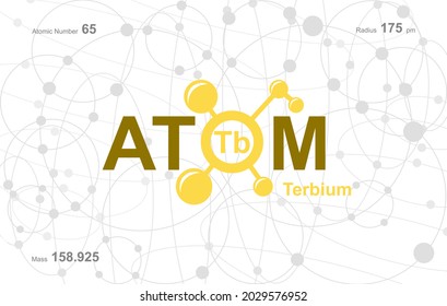 modern logo design for the word "Atom". Atoms belong to the periodic system of atoms. There are atom pathways and letter Tb.