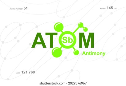 modern logo design for the word "Atom". Atoms belong to the periodic system of atoms. There are atom pathways and letter Sb.