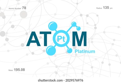 modernes Logo-Design für das Wort "Atom". Atome gehören zum periodischen System der Atome. Es gibt Atomwege und Buchstaben Pt.