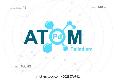 modern logo design for the word "Atom". Atoms belong to the periodic system of atoms. There are atom pathways and letter Pd.