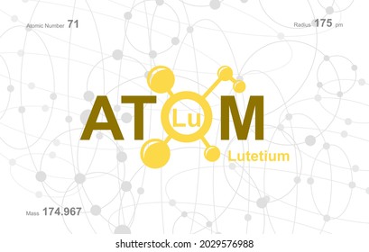 modern logo design for the word "Atom". Atoms belong to the periodic system of atoms. There are atom pathways and letter Lu.