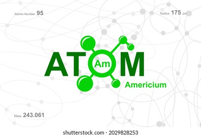 modern logo design for the word "Atom". Atoms belong to the periodic system of atoms. There are atom pathways and letter Am.