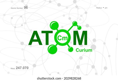 modern logo design for the word "Atom". Atoms belong to the periodic system of atoms. There are atom pathways and letter Cm.