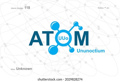 modern logo design for the word "Atom". Atoms belong to the periodic system of atoms. There are atom pathways and letter UUo.
