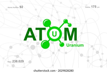 modern logo design for the word "Atom". Atoms belong to the periodic system of atoms. There are atom pathways and letter U.