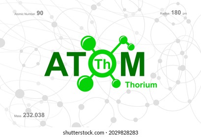 modern logo design for the word "Atom". Atoms belong to the periodic system of atoms. There are atom pathways and letter Th.