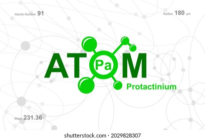 diseño moderno de logotipo para la palabra "Atom". Los átomos pertenecen al sistema periódico de átomos. Hay rutas atómicas y letra Pa.