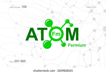 modern logo design for the word "Atom". Atoms belong to the periodic system of atoms. There are atom pathways and letter Fm.