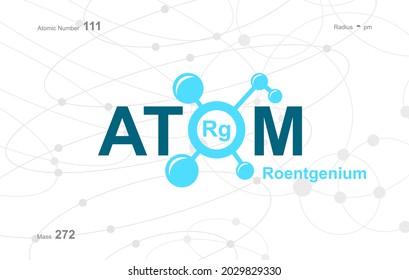 diseño moderno de logotipo para la palabra "Atom". Los átomos pertenecen al sistema periódico de átomos. Hay rutas atómicas y la letra Rg.