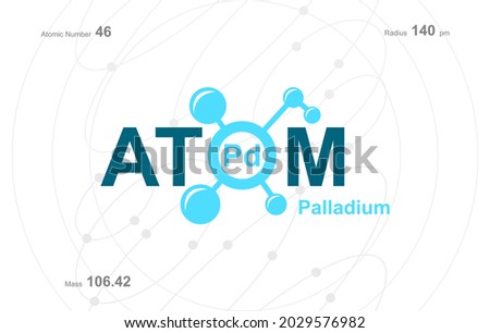 modern logo design for the word "Atom". Atoms belong to the periodic system of atoms. There are atom pathways and letter Pd.