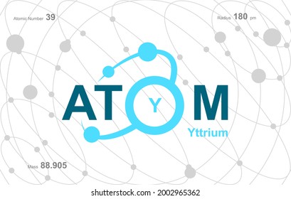 modern logo design for the word "Atom".Atoms belong to the periodic system of atoms. There are atom pathways and letter Y.