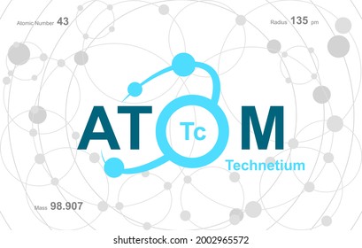 modern logo design for the word "Atom".Atoms belong to the periodic system of atoms. There are atom pathways and letter Tc.