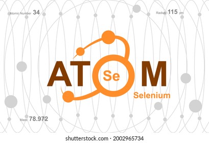 modern logo design for the word "Atom".Atoms belong to the periodic system of atoms. There are atom pathways and letter Se.
