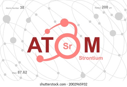 modern logo design for the word "Atom".Atoms belong to the periodic system of atoms. There are atom pathways and letter Sr.