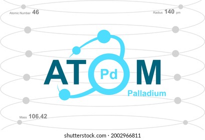 modern logo design for the word "Atom".Atoms belong to the periodic system of atoms. There are atom pathways and letter Pd.