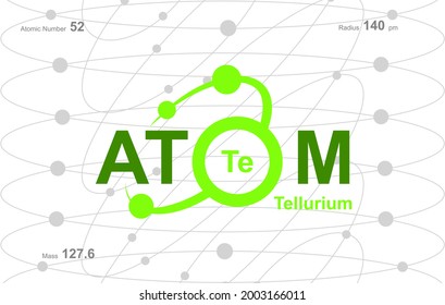 modern logo design for the word "Atom".Atoms belong to the periodic system of atoms. There are atom pathways and letter Te.