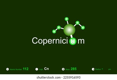 Modern logo design for the word "C o p e rn i c i u m" which belongs to atoms in the atomic periodic system.