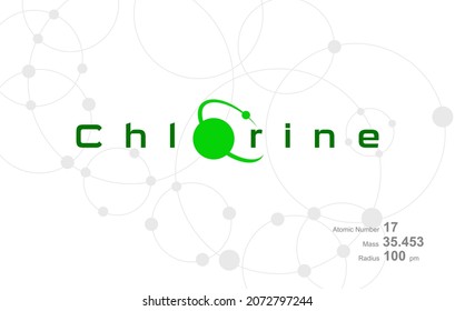 Modern logo design for the word "Chlorine" which belongs to atoms in the atomic periodic system.