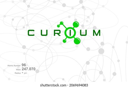 Modern logo design for the word "CURIUM" which belongs to atoms in the atomic periodic system.