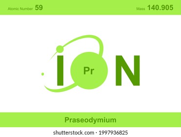 modern logo design for the word "ion". Ions belong to the periodic system of atoms. There are ionic pathways, ionic bonds and the letter Pr.