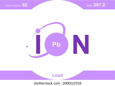 modern logo design for the word "ion". Ions belong to the periodic system of atoms. There are ion pathways, ionic bonds and letter Pb.