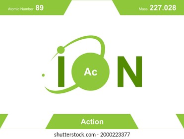 modern logo design for the word "ion". Ions belong to the periodic system of atoms. There are ion pathways, ionic bonds and letter Ac.