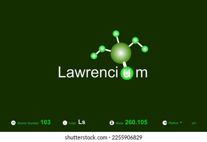 Modern logo design for the word "Lawrencium" which belongs to atoms in the atomic periodic system.