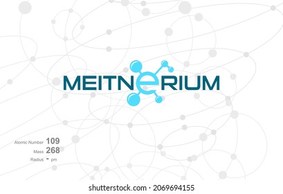 Modernes Logo-Design für das Wort "MEITNERIUM", das zu Atomen im atomaren Periodensystem gehört.