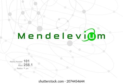 Modern logo design for the word MENDELEVIUM which belongs to atoms in the atomic periodic system.