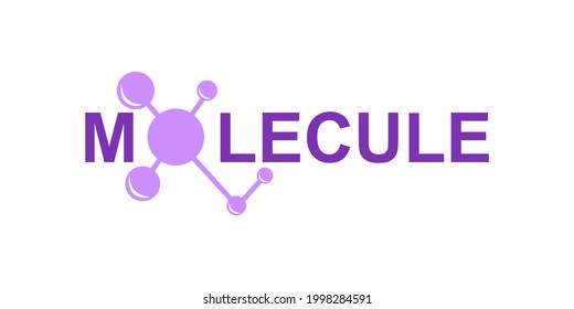 modern logo design for the word "MOLECULE". Ions belong to the periodic system of atoms. There are ion pathways, ionic bonds.
