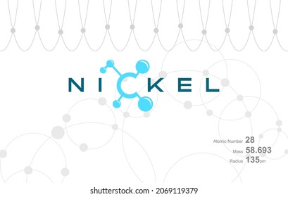 Modern logo design for the word "NICKEL" which belongs to atoms in the atomic periodic system.