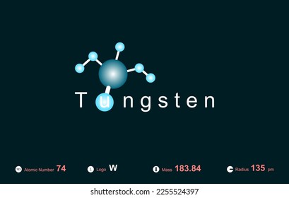 Modern logo design for the word "Tungsten" which belongs to atoms in the atomic periodic system.