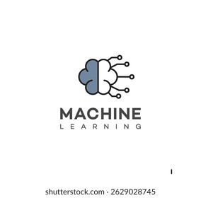 Desenhos de logotipo modernos com uma nuvem com linhas de circuito, representando a aprendizagem de máquina e a IA em vários esquemas de cores azul, branco, escuro.