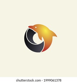 Modern logo of dolphin with black and yellow color combination