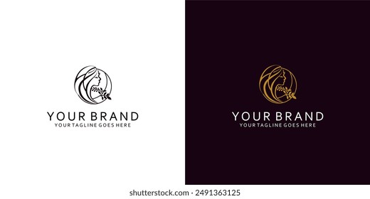 A modern logo with a dynamic, elegant and luxurious visualization of a beautiful woman