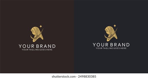A modern logo with dynamic lines forms the visualization of women in hijab by giving an elegant, luxurious and feminine impression