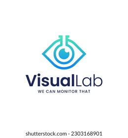 Logotipo moderno de la combinación de ojo y tubo de ensayo. Es adecuado para su uso como logotipo de laboratorio de monitorización.