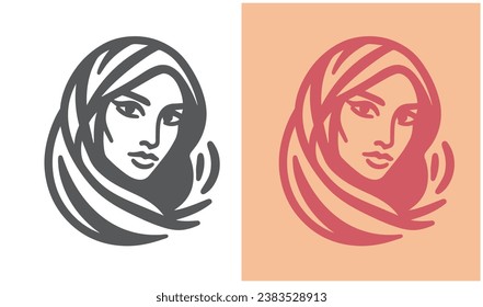 Logo moderno. La cara de una hermosa niña árabe con hiyab