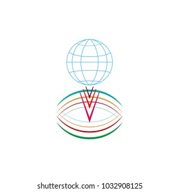 Modern logo fast simple stylised. Arrow and globe. Creative illustration in colorful tone. Abstract logo icon design template element for business. Brend-new design for biz. Vector illustration
