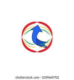 Modern logo fast simple stylised. Rainbow and arrow. Creative illustration in colorful tone. Abstract logo icon design template element for business. Brend-new design for biz. Vector illustration
