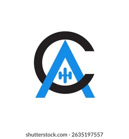 A modern logo features a bold black partial circle forming a "C," intertwined with a blue stylized "A" that incorporates a medical cross symbol in its center