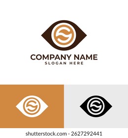 A modern logo features a stylized eye in brown tones with a flowing "S" shape within the iris. Pixels emanate from the right side, suggesting digital vision, technology, or innovation.
