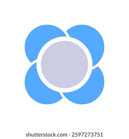 A modern logo featuring a blue and gray flower in a minimalist geometric style with a balanced design.